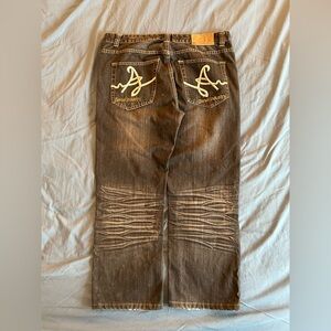 Vintage Diesel Industry Y2K Embroidered Baggy Jeans Size 38x30 Faded Whiskering